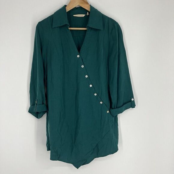 Soft Surroundings Tunic Top Size Small Womens Green Asymmetrical Tencel Shirt - Picture 1 of 8